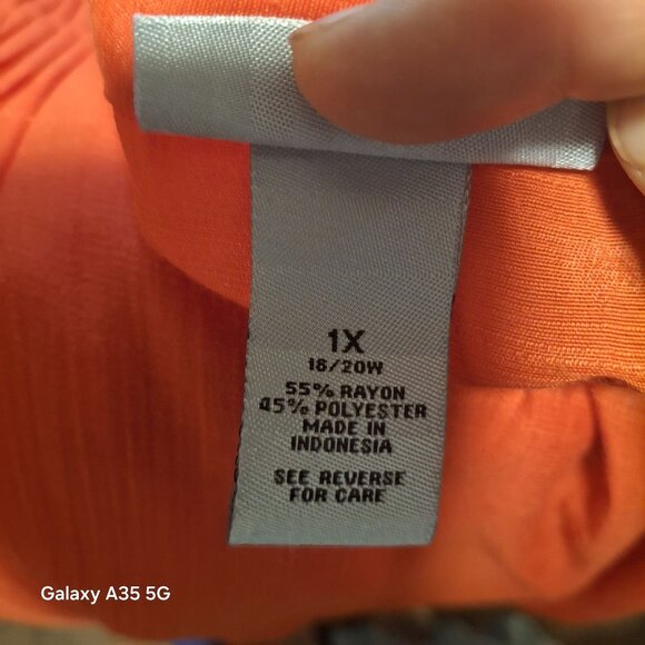 Catherines Womens Button-Up Pleated Blouse 1X 16/18W Orange Rayon/Polyester Long - Picture 7 of 7